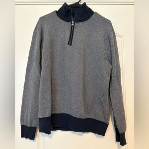 J. Crew Sweater Blue/Gray Herringbone Design 1/4 Zip Pullover Long Sleeve Size L